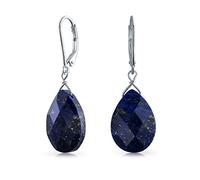 Gemstone Blue Lapis Lazuli Faceted Teardrop Pear Shaped Drop Dangle Lever back Earrings For Women .925 Sterling Silver