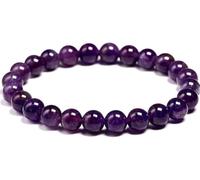 Gemstone Bracelet for Unisex - Stretch Beaded Bracelet - Healing Stone Jewelry - Lucky Charm Bracelet - Yoga Meditation Bracelet - precious stone bracelet Gift - 8mm (Amethyst)