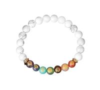 Gemstone Bracelets,Natural Howlite Chakra Bracelet, Stretch Golden Talisman Lucky Jewelry,Reiki Yoga Gifts for Women Men