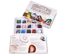 Gemstone Collection Kit - 15 Genuine Polished Gemstones with Study Booklet, ID Chart & Magnifier - Crystal Discovery Gift Set