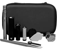 Gemstone Identification Tool Kit - 8-Piece Set with 10x Loupe, Color Filter, Dichroscope, Spectroscope, Lamp, and Tweezers for Jewelry Appraisal