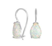 Gemstone Iridescent Solitaire Teardrop White Created Opal Drop Earrings For Women Teens .925 Sterling Silver French Wire October Birthstone