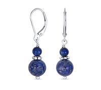 Gemstone Natural Blue Lapis Lazuli Red Carnelian Green Aventurine Boho Bali Milgrain Edged Beaded Rondel Separator Double Ball Round Drop Dangle Earrings For Women Teen .925 Sterling Silver Lever back