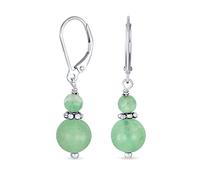 Gemstone Natural Blue Lapis Lazuli Red Carnelian Green Aventurine Boho Bali Milgrain Edged Beaded Rondel Separator Double Ball Round Drop Dangle Earrings For Women Teen .925 Sterling Silver Lever back