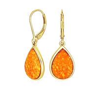 Gemstone Orange Opal Pear Shaped Simple Teardrop Dangle Earrings For Women Teen Yellow Gold Plated .925 Sterling Silver Lever back
