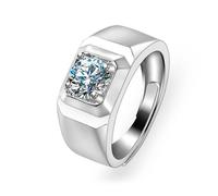 Gemstone Rings Chunky, 14K White Gold Engagement Wedding Ring for Men Four Claws with Moissanite, UK Size N 1/2