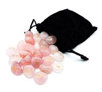 Gemstone Rune Set Elder Futhark Healing Stone Rose Quartz 25 Stones Approx. 20 mm in Velvet Bag Mythology Viking Esoteric Meditation Magic (Rose Quartz Golden Engraving)