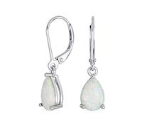Gemstone Simple White Created Opal Solitaire Pear Shaped Teardrop Dangle Lever back Earrings For Women Teen .925 Sterling Silver