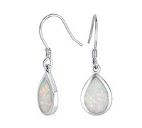 Gemstone Small Teardrop Iridescent White Created Opal Drop Dangle Earrings For Women Teens .925 Sterling Silver French Wire October Birthstone