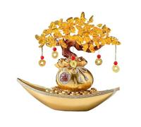 Gemstone Smooth Sailing Crystal Fortune Tree for Home Office Desktop Housewarming Decoration Feng Shui Ornament(Gold)