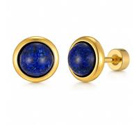 Gemstone Stud Earrings for Women Gold Plated Stainless Steel Flat Back Studs Round Lapis Lazuli Jade Stone Earrings Blue Green Cabochon Minimalist Stack Jewelry, M, Stainless Steel, No Gemstone