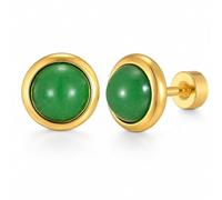 Gemstone Stud Earrings for Women Gold Plated Stainless Steel Flat Back Studs Round Lapis Lazuli Jade Stone Earrings Blue Green Cabochon Minimalist Stack Jewelry, M, Stainless Steel, No Gemstone