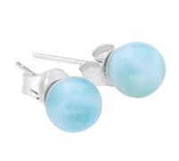 Gemstone Stud Earrings with 925 Sterling Silver Posts + Gemstone Info Card | Genuine Natural Crystal Jewellery (Larimar)