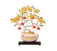 Gemstone Tree Crystal Fortune Tree with Base Ornament, with Gold Ingot Home Decoration Crafts Office(Beige)