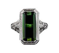 Gemstone Wedding Rings Birthday Engagement Real Rings for Women (Green, B)