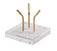 Gemstones Display Rack Wood Agates Exhibition Stand with 3 Gold Metal Arms Stylish for Minerals Fossils