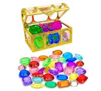 Gemstones for Kids, 30PCS Multicolor Plastic Gems with Pirate Treasure Box, DIY Jewel Making, Diving Gems for Swimming Pool, Kids Treasure Chest, Party Favors, Birthday Gift
