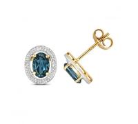 Gemstones Jewellery Diamond & London Blue Topaz Halo Stud Earrings ED267LB - Bold