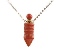 Gemstones Perfume Oil Diffuser Pendant Necklace For Women Healing Crystal Essential Bottle Jewelry (Color : Red Goldstone Gold)