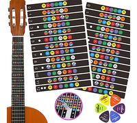 Gemswiz Guitar Fretboard Stickers, Color Coded Fret Note Map, 2 Fret Decals and 6 Guitar Picks for Acoustic and Electric Guitars