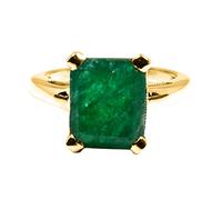 Gemsyogi Genuine Indian Emerald 18K Gold Plated Ring For Women Emerald Cut Healing Handmade Size J,K,L,M,N,O,P,Q,R