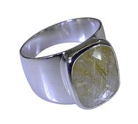Gemsyogi Natural Rutile Quartz Sterling Silver Ring for Women Rectangle Shape Bezel Style Size H,I,J,K,L,M,N,O,P,Q
