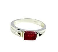 Gemsyogi Real Indian Ruby Silver Ring Emerald Cut Birthstone Handmade Size J,K,L,M,N,O,P,Q,R Bar Style