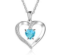 Gemszoo Personalised S925 Sterling Silver Rose Love Heart Necklace for Women Custom 1 Birthstone Engraved Name Pendant Necklace for Mum Grandma Girls Birthday Anniversary Jewelry Gift