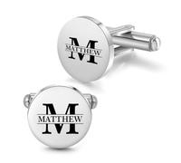 Gemszoo Personalized Initial Cufflinks for Men Custom Monogram Name Cufflinks Silver Mens Cuff Links Wedding Party Business Shirt Tuxedo Gift for Dad Husband Boyfriend Christmas Valentine