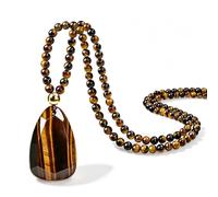 GEMTAL Long Necklaces for Women Boho Women Necklace 28 Inch Natural Tiger Eye Jasper Beaded Stone Pendant Necklaces for Women Trendy Handmade Bohemian Western Bead Necklace Jewelry Gift, L, Tiger's