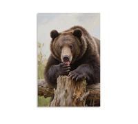 GEMTOFNMA A Brown Bear Lies on A Stump, Licking Its Paws Contemporary Wall Mural - Decorative Hanging Poster Art 08x12inch(20x30cm)