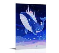 GEMTOFNMA A Deep-sea Whale Carries A Glowing Castle, Surrounded by Fish, Seawater in Gradient Blue-purple Contemporary Wall Mural - Decorative Hanging Poster Art 08x12inch(20x30cm)