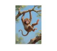 GEMTOFNMA A Little Monkey Hangs on A Branch, Swinging Around Contemporary Wall Mural - Decorative Hanging Poster Art 16x24inch(40x60cm)