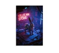GEMTOFNMA A Mecha Rabbit Stands on Ruins, Sharp-eyed, with Broken Urban Neon in The Background Contemporary Wall Mural - Decorative Hanging Poster Art 24x36inch(60x90cm)