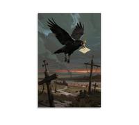 GEMTOFNMA A One-eyed Crow with A Burning Letter in Its Beak, Flying over A Wasteland of Gallows, Dark Clouds Rolling Contemporary Wall Mural - Decorative Hanging Poster Art 20x30inch(50x75cm)