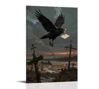 GEMTOFNMA A One-eyed Crow with A Burning Letter in Its Beak, Flying over A Wasteland of Gallows, Dark Clouds Rolling Contemporary Wall Mural - Decorative Hanging Poster Art 08x12inch(20x30cm)