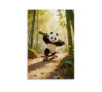 GEMTOFNMA A Panda on A Skateboard Rushing Down A Bamboo Forest Slope, The Bamboo Shoot in Its Arms Wobbling Contemporary Wall Mural - Decorative Hanging Poster Art 20x30inch(50x75cm)