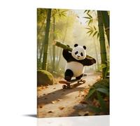 GEMTOFNMA A Panda on A Skateboard Rushing Down A Bamboo Forest Slope, The Bamboo Shoot in Its Arms Wobbling Contemporary Wall Mural - Decorative Hanging Poster Art 16x24inch(40x60cm)