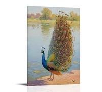 GEMTOFNMA A Peacock Spreads Its Tail, Facing The Lake Contemporary Wall Mural - Decorative Hanging Poster Art 08x12inch(20x30cm)
