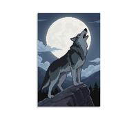 GEMTOFNMA A Wolf Standing on The Mountain Top Howling, Body Leaning Forward Contemporary Wall Mural - Decorative Hanging Poster Art 16x24inch(40x60cm)