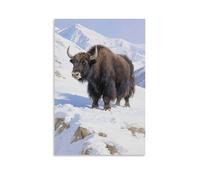GEMTOFNMA A Yak Stands on The Snow Mountain, Thick Fur Resistant to Cold Contemporary Wall Mural - Decorative Hanging Poster Art 08x12inch(20x30cm)