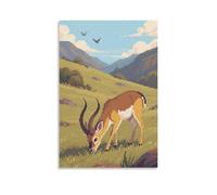 GEMTOFNMA An Antelope Eating Grass on The Hillside, Looking Around Contemporary Wall Mural - Decorative Hanging Poster Art 08x12inch(20x30cm)