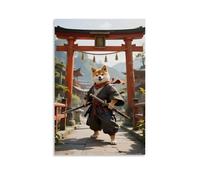 GEMTOFNMA Anthropomorphic Shiba Inu in Samurai Clothes, Holding A Long Sword on The Bridge, Wind Blowing The Scarf Contemporary Wall Mural - Decorative Hanging Poster Art 20x30inch(50x75cm)