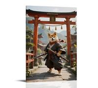 GEMTOFNMA Anthropomorphic Shiba Inu in Samurai Clothes, Holding A Long Sword on The Bridge, Wind Blowing The Scarf Contemporary Wall Mural - Decorative Hanging Poster Art 08x12inch(20x30cm)