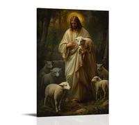 GEMTOFNMA Jesus Shields A Lamb with His Robe As Wolf Cubs Circle Behind, But They Freeze at His Unwavering Gaze. Contemporary Wall Mural - Decorative Hanging Poster Art 24x36inch(60x90cm)