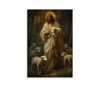 GEMTOFNMA Jesus Shields A Lamb with His Robe As Wolf Cubs Circle Behind, But They Freeze at His Unwavering Gaze. Contemporary Wall Mural - Decorative Hanging Poster Art 16x24inch(40x60cm)