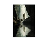 GEMTOFNMA Jesus Stands behind A Waterfall, But Only His Reflection Steps Out Into The River Below. Contemporary Wall Mural - Decorative Hanging Poster Art 12x18inch(30x45cm)