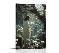 GEMTOFNMA Jesus Stands in A Graveyard, Placing A White Rose on Each Tomb As The Wind Sings through Ancient Branches. Contemporary Wall Mural - Decorative Hanging Poster Art 12x18inch(30x45cm)