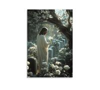 GEMTOFNMA Jesus Stands in A Graveyard, Placing A White Rose on Each Tomb As The Wind Sings through Ancient Branches. Contemporary Wall Mural - Decorative Hanging Poster Art 16x24inch(40x60cm)