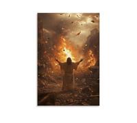 GEMTOFNMA Jesus Stands in The Center of A Ruined City, His Hands Raised As Fire Turns to Rain And Ash to Petals. Contemporary Wall Mural - Decorative Hanging Poster Art 16x24inch(40x60cm)
